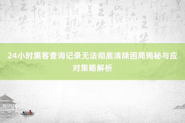 24小时黑客查询记录无法彻底清除困局揭秘与应对策略解析