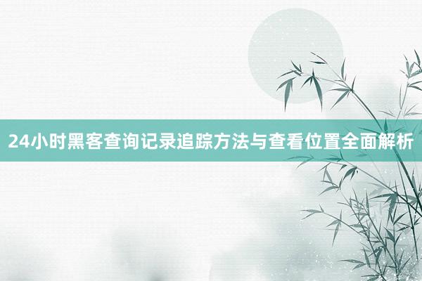 24小时黑客查询记录追踪方法与查看位置全面解析